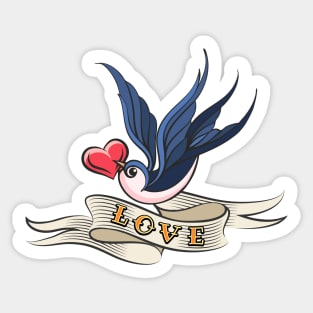 Swallow with Heart and Ribbon Tattoo Sticker